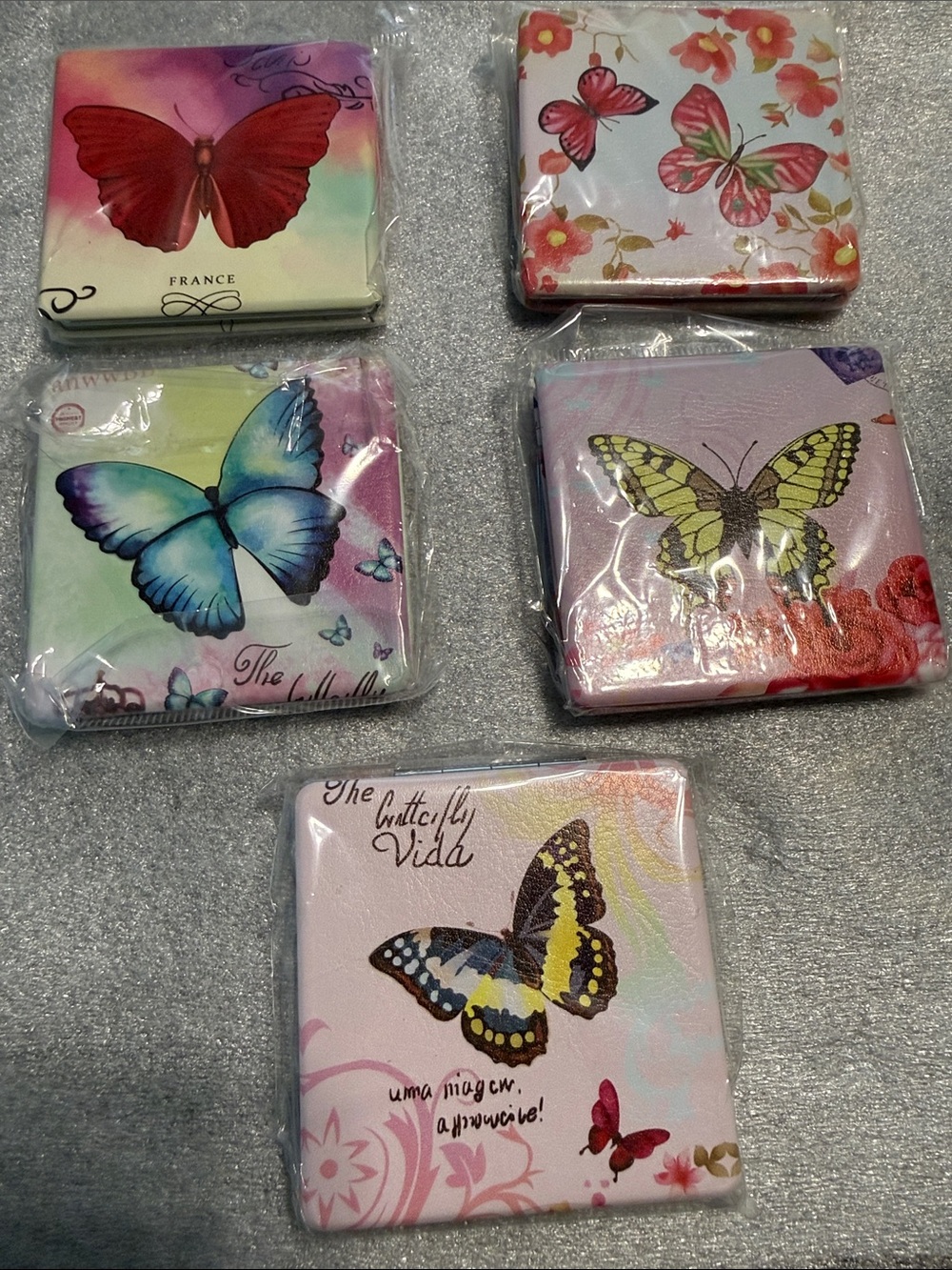 Butterfly Compact Mirror Set - Colorful Butterfly Prints 5/$12